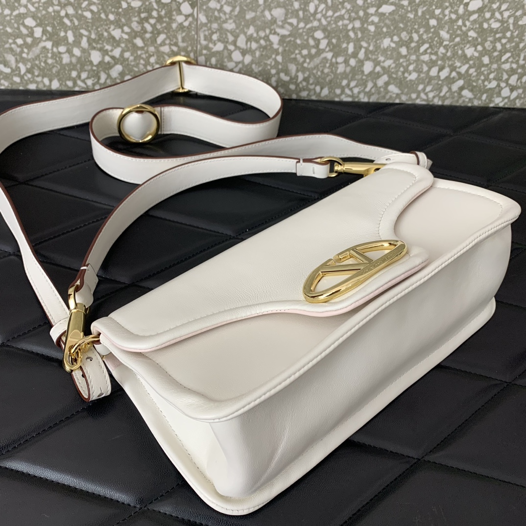 Valentino Garavani VLogo 1960 Medium Shoulder Bag in Ivory Nappa Leather 